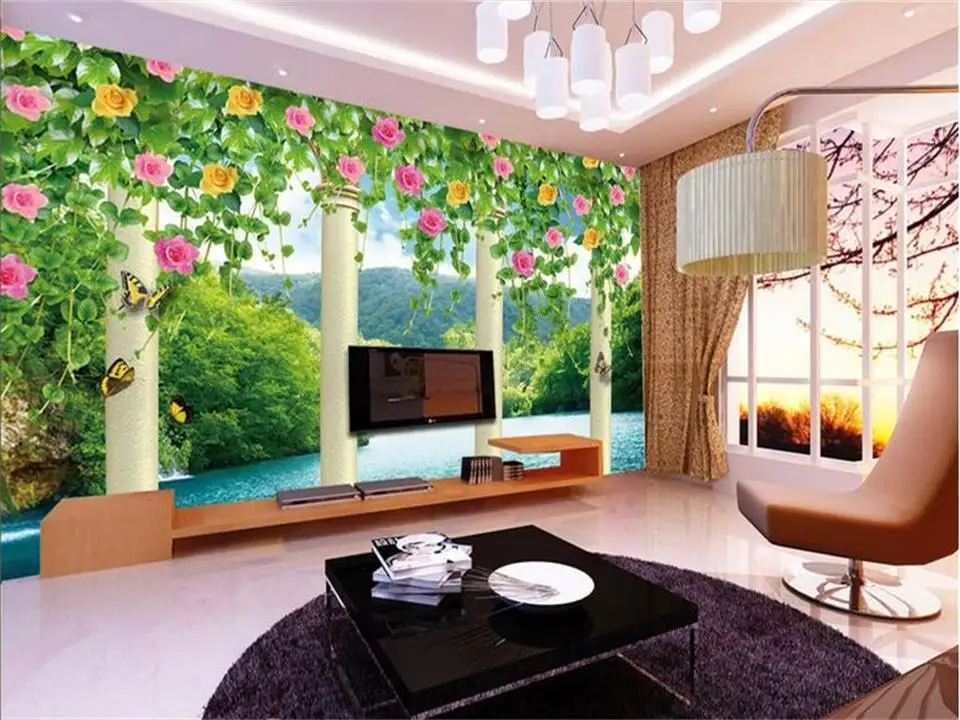custom 3d photo wallpaper mural living room stone column Lake scenery ...