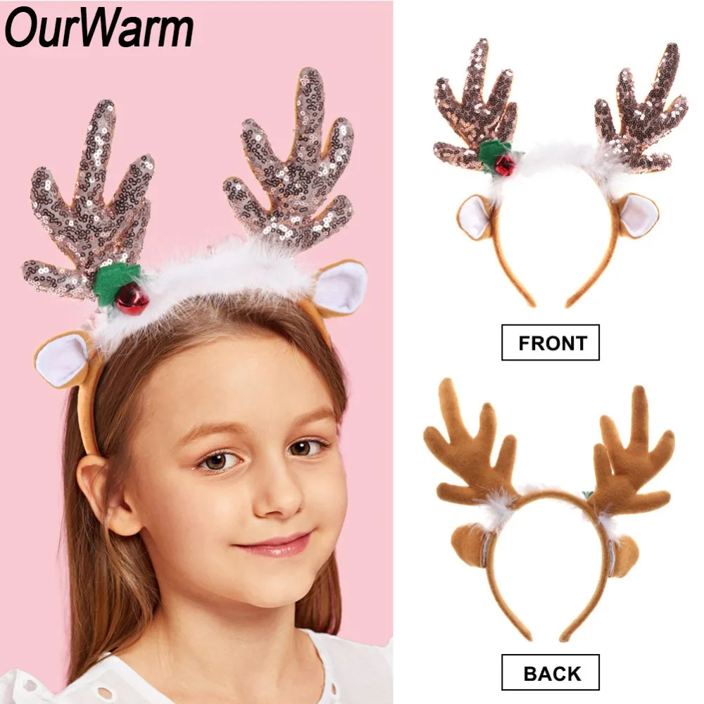 

OurWarm Brown Christmas Reindeer Antlers Hair Hoop Kid Christmas Headband For Children Adult Xmas Party Birthday Ears Decoration