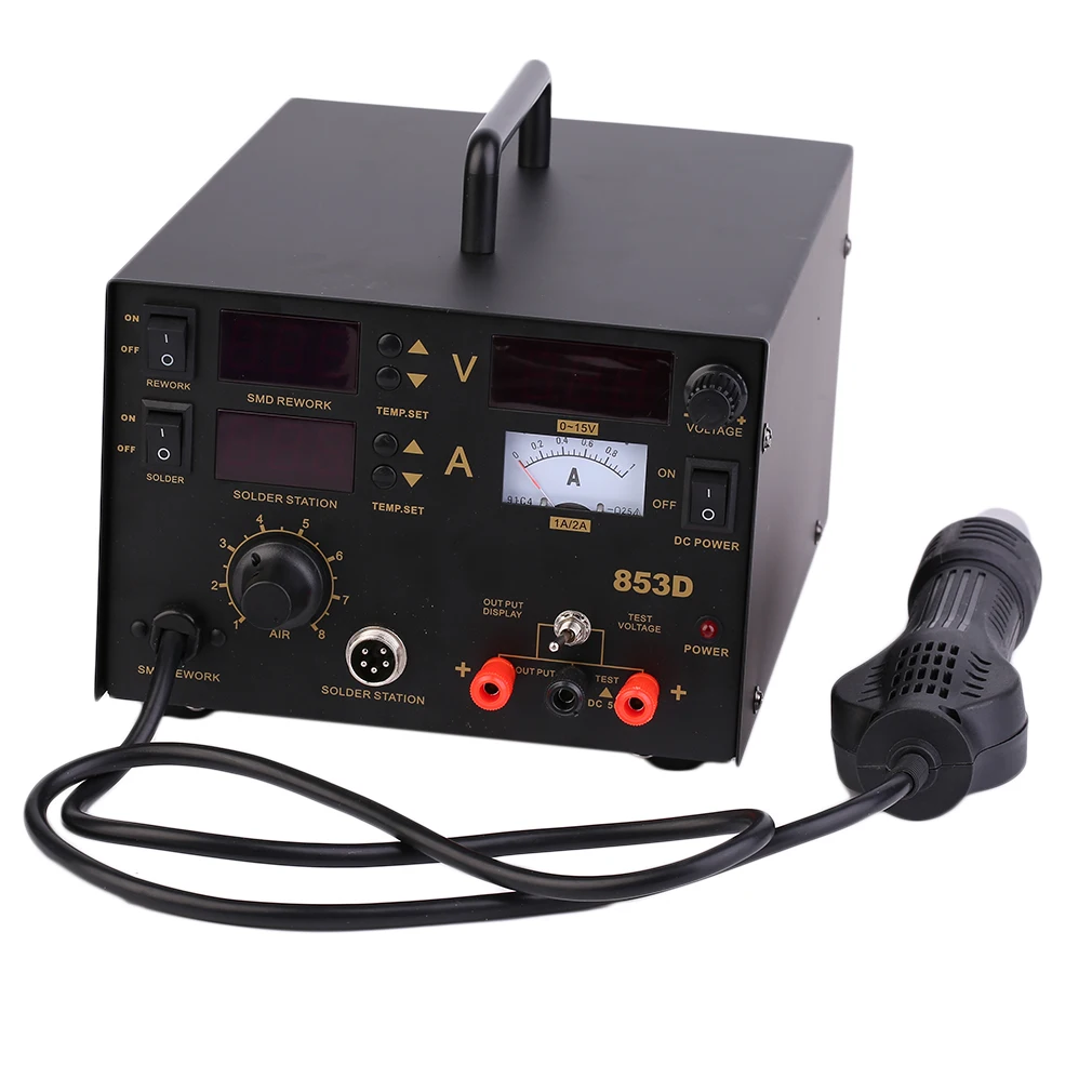 

Professional Durable 3 In 1 853D SMD DC Power Supply Hot Air Iron Gun Rework Soldering Station Welder With Quite Operation