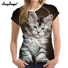 NoisyDesigns Харадзюку Женская Летние футболки милый 3D животных с Мейн куном с принтом для девочек; модная одежда для девочек короткий рукав Zanzea футболка