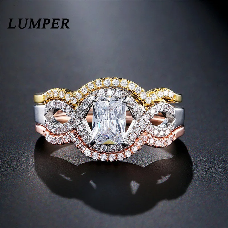 

LUNPER Engagement Wedding Ring Set for women Silver Gold and Rose Gold Color bague acier inoxydable pour femme 2018 Fashion 08