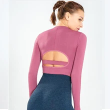 Женский спортивный сексуальный Быстросохнущий укороченный Топ с длинным рукавом для йоги, фитнес-спорт для беговых тренировок, одежда для женщин