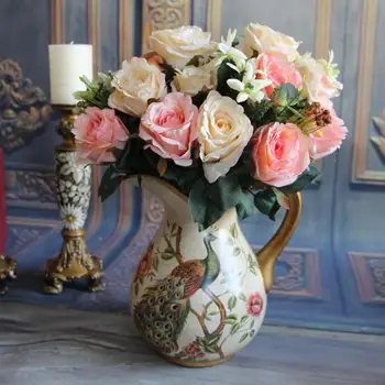 

Hot Charming Delightful 11 Heads 1 Bouquet Milan Rose Artificial Silk Flower Decoration Bridal Decal Table Dec
