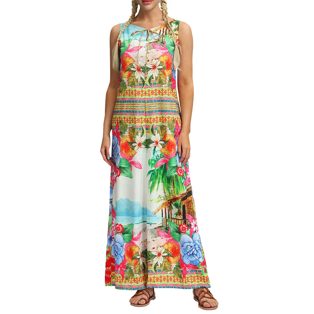 Womail bodysuit Women fashion Summer Print Sleeveless Long Jumpsuit Trousers Loose Jumpsuit Casual Holiday 2019 M529