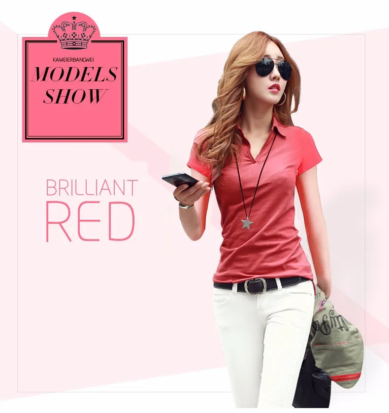 Summer Polo Shirt Women 2016 New Short Sleeve Solid Slim Polos Mujer Shirts Tops Fashion Plus Size Polo Femme 5 Color A192  c