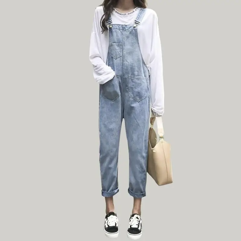 

womens jeans femme 2019 nouveau Spring autumn jean Slim High waist Loose Straight pants women strap Overalls ladies jeans Korean