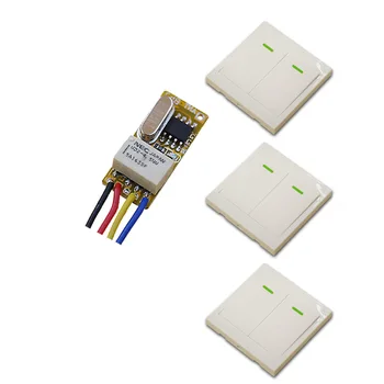 

Free Shipping DC3.6V 5V 6V 7.4V 9V 12V 1CH Wireless Remote Control Switch System Receiver & 3*White Wall Panel Sticky Remote