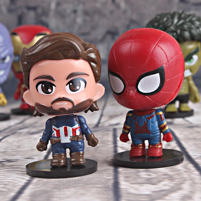 6pcs set Movie Anime Super Heros Captain America Ironman Spiderman hulk thor Superhero Action Figure Toy (2)