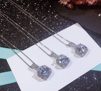 

Hot 100% Original 925 Sterling Silver Necklace Wedding Crystal Jewelry High Quality Round 10*17mm CZ Zircon Pendant Necklace