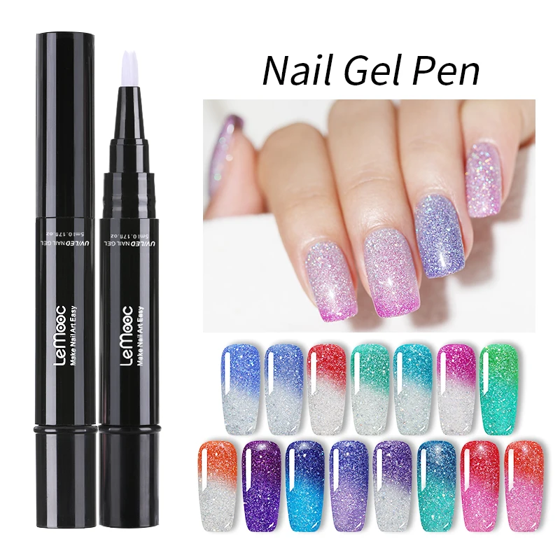 

LEMOOC 5ml Rainbow Holographic Nail Gel Polish Pen Thermal Color Change Soak Off UV Gel Polish Vernis Semi Permanant Gel Laquer