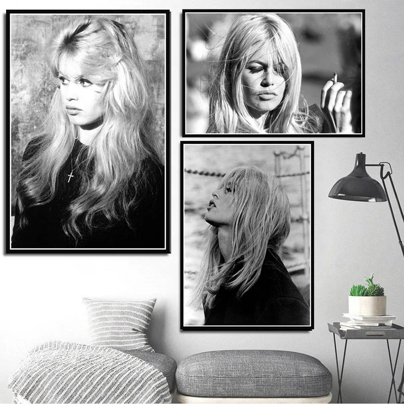 Brigitte Bardot фильм звезда актриса модель черный белый холст Картина маслом плакатный