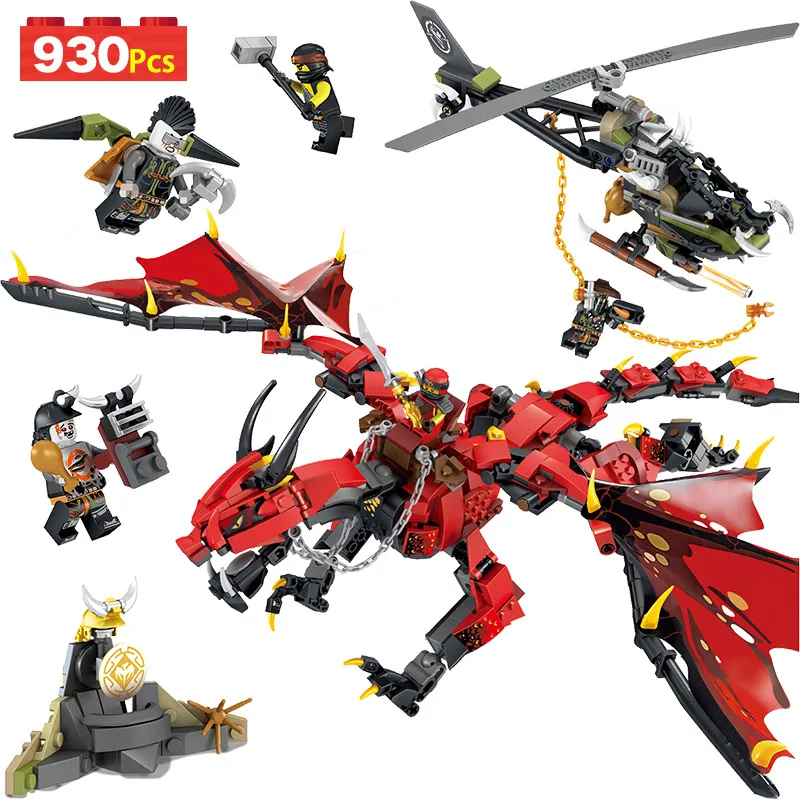 

Movie Series Building Mini Blocks Figures Compatible LegoINGLYS Ninjagoed Flame Dragon Helicopter Model Assemble Toy for kid
