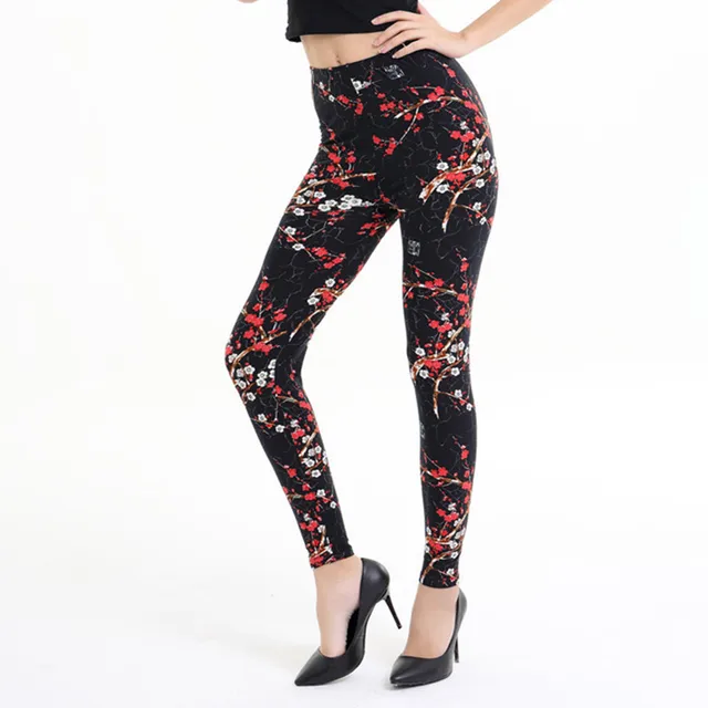 New Arrival Red Rose Flowers Printing Women Leggings High Waist