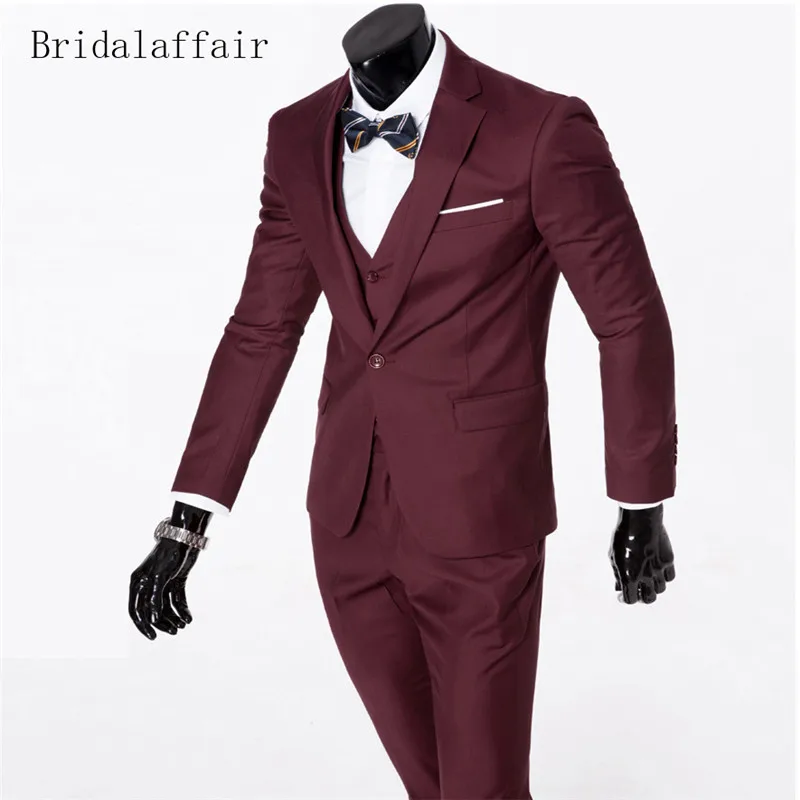 Официальный бордовый мужской костюм Bridalaffair классические деловые мужские