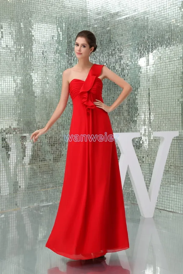 

free shipping modest 2013 new design hot sale pleat custom size one shoulder plus size gown beach long red Bridesmaid Dresses