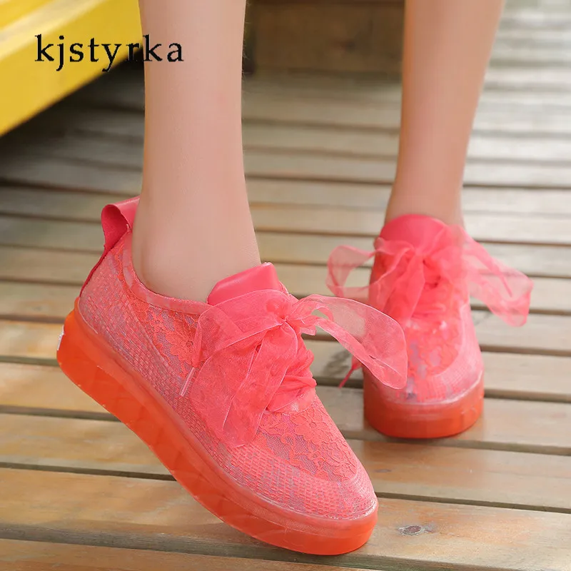 

Kjstyrka 2018 red yellow Ladies flat shoes Women solid shoes lace flowers Ribbon shoelaces Casual Women sneakers zapatos mujer