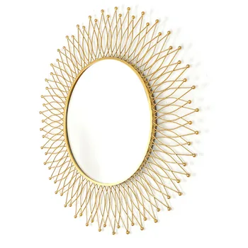 

European Wrought Iron Sun Flower Wall Hanging Decorative Mirror Wall Crafts Decoration Home Livingroom Background Mural R2105