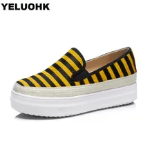 Модные леопардовые Стиль обувь на платформе Женские туфли-лодочки Hosehair повседневная обувь Туфли без каблуков Для женщин слипоны лианы Весенняя Дамская обувь