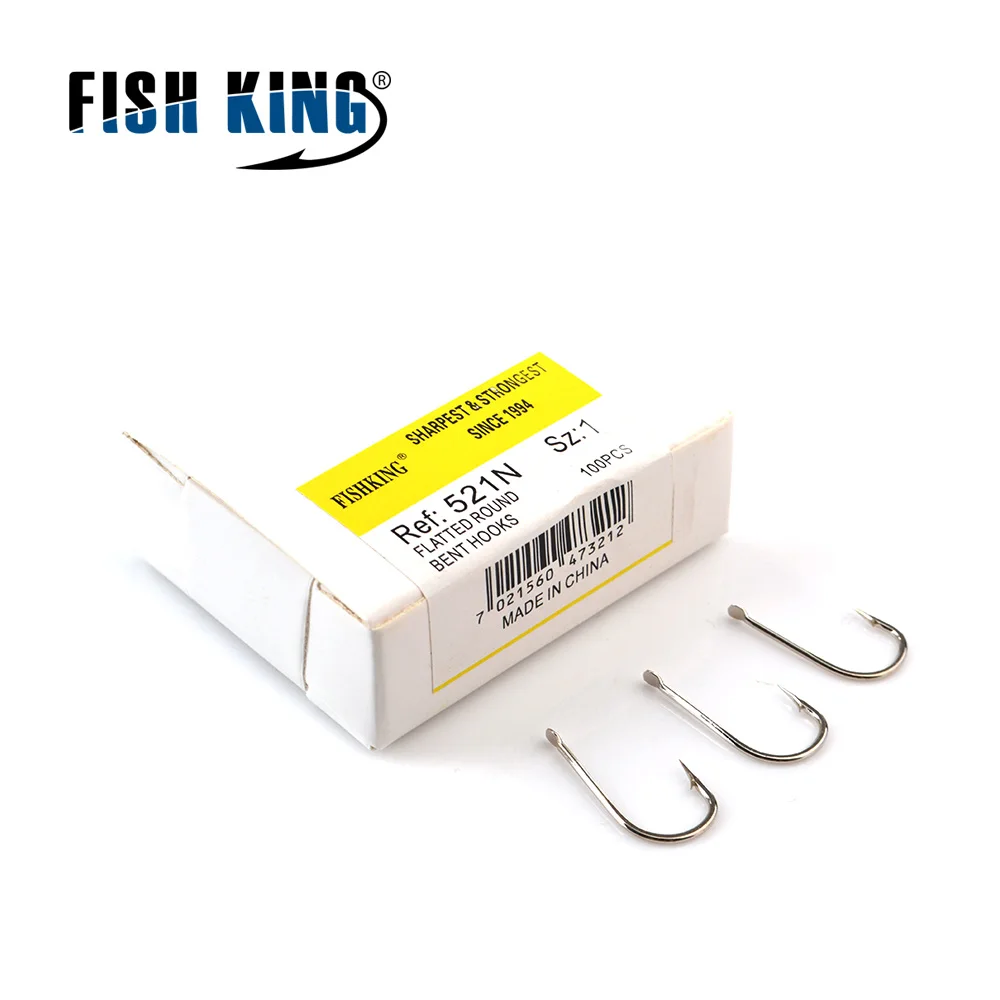 FISH KING 100 шт./лот рыболовный крючок из высокоуглеродистой стали 515N 1#-10# короткие плоские хрустальные крючки плоские острые рыболовные снасти