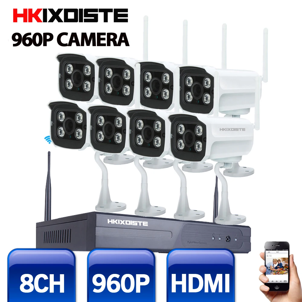 

8CH Wireless NVR Network Kit 960P 1.3MP WIFI CCTV System IR Outdoor P2P Video Security Surveillance With 8PCS IP Camera