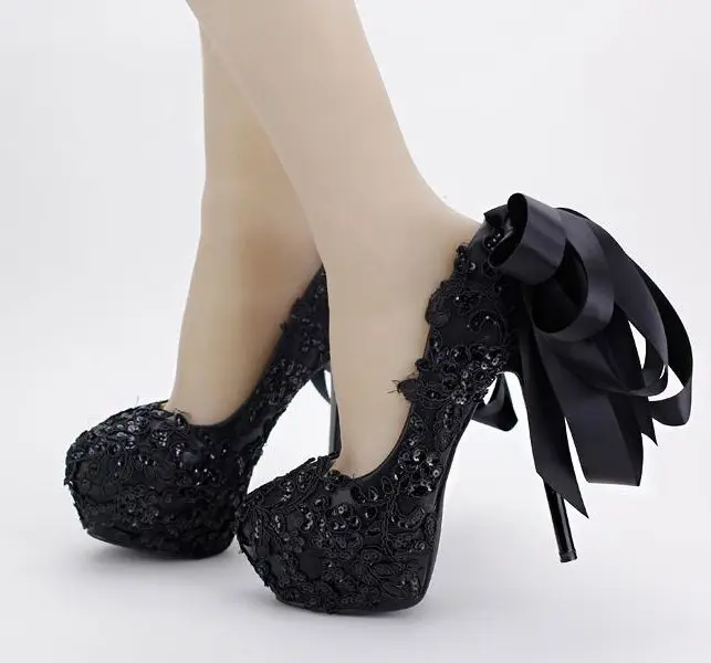 black lace platform shoes