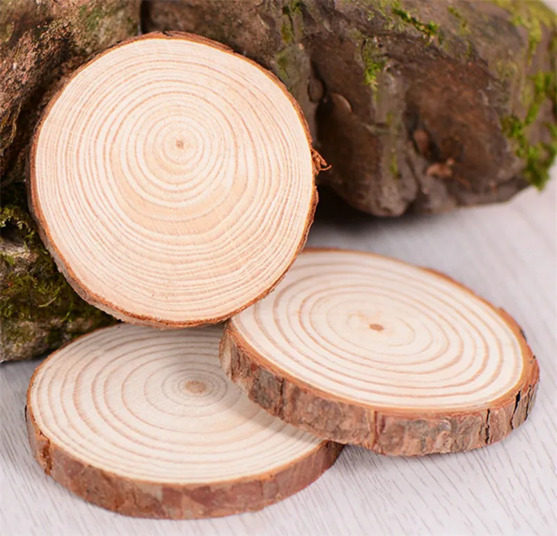 Set of 10 Natural Pine Wooden Chips Country Wedding Decoration Craft Rustic Wedding Centerpieces Wood Cut Pieces (3)