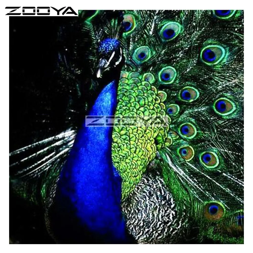 ZOOYA Diamond Embroidery Peacock Opening Closeup Animal Painting Cross Stitch Square Rhinestone Mosaic BK1005 | Дом и сад