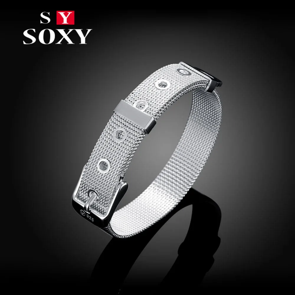 

SOXY 14MM Net Strap Bracelet For Male And Female Round Silver Chain Bracelets Elegant Female Man Bangles Pulseira Feminina