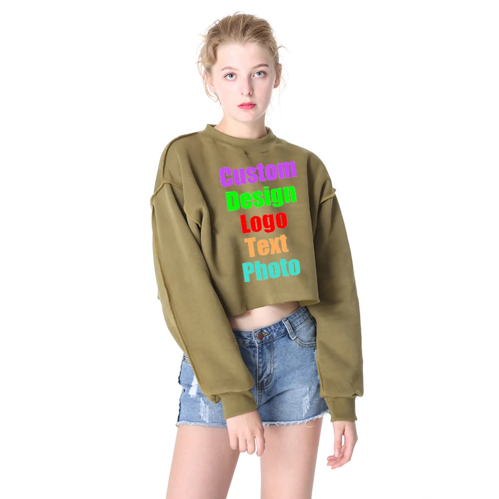 

Candy Colors Oversized SEXY Women Crop Sweatshirt Fleece Autumn Female Custom Logo Photo Text Printed Punk Rock Hoodie Jumpers