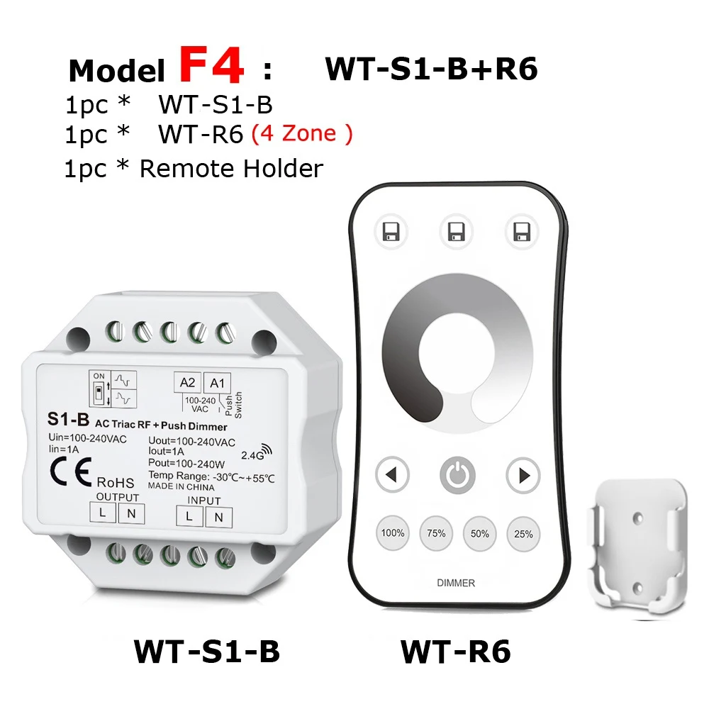 Светодиодный диммер 220 V 230 V 110 V AC Triac RF беспроводной 2,4G дистанционный кнопочный переключатель с регулировкой яркости контроллер для одного цвета светодиодный ламповый светильник - Цвет: Model F4
