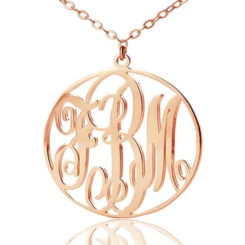 

AILIN Monogram Necklace with Circle Frame Name Pendant Rose Gold Color Personalized 3 Initials Vine Monogram Round Necklace