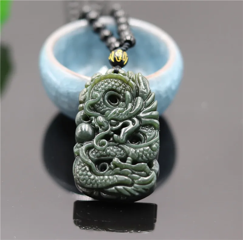 

Natural Hetian Jade Dragon Pendant Beads Necklace Charm Jewellery Fashion Accessories Hand-Carved man and woman Amulet Gifts