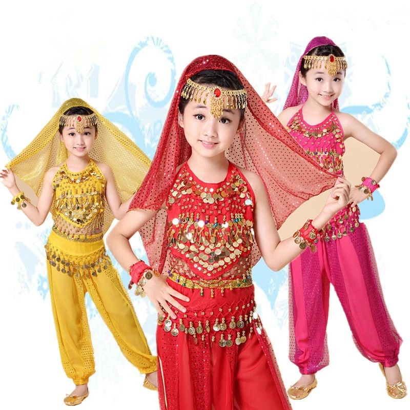 

Hot Children's belly dance sequins new suit children's Indian dance costumes Children show clothing