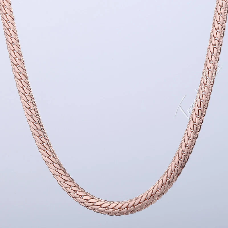 

6mm Mens Womens Necklace Chain Wide Hammered Flat Close Curb Cuban 585 Rose Yello White Gold Filled GNM116