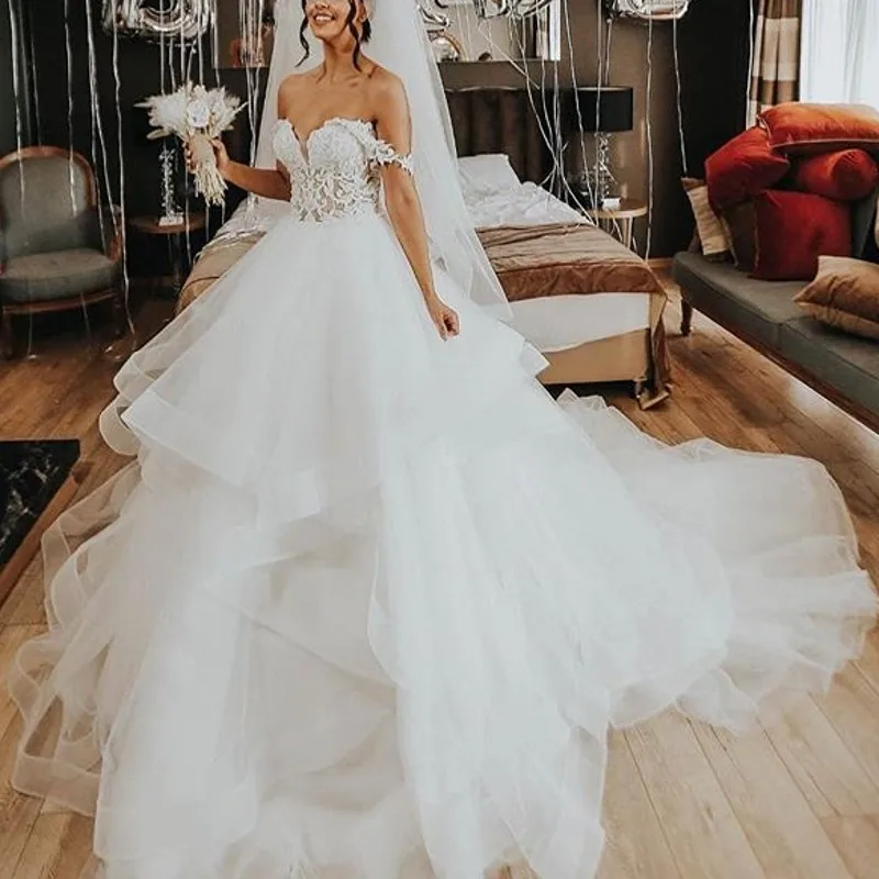 Свадебное платье мусульманское Vestidos Noiva арабские подвенечные платья оборки бальное платье c аппликациями длинное свадебное платье abiye abiti da sposa