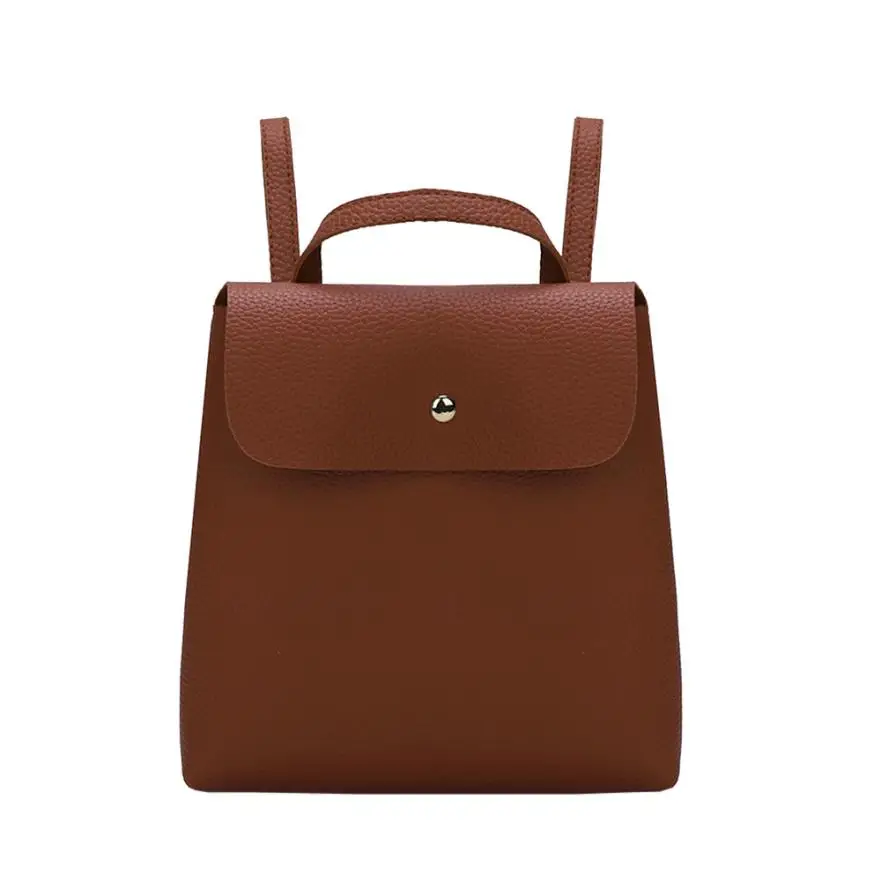 Модные сумки для женщин и девушек, чистый цвет, из искусственной кожи, мини школьная сумка, рюкзак с застежками, сумка через плечо, рюкзаки для девочек-подростков, L* 5 - Цвет: Brown