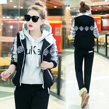 

Fashion Spring Women 3 Pieces Set Long Sleeve Tops And Vest Coat And Pants Casual Female Tracksuit Lady Plus Size Pants Suit