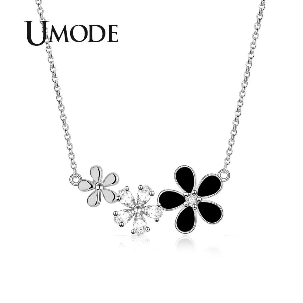 Женское Ожерелье с черным цветком UMODE корейское колье чокер маленькими фианитами