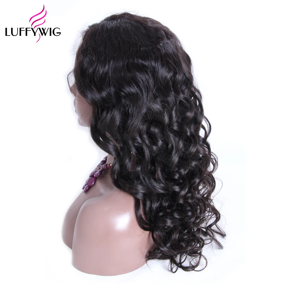 LUFFYHAIR 13x6 глубокая часть кружево спереди свободный волнистый парик человеческие волосы Glueless Remy бразильский с предварительно сорвал Hairline
