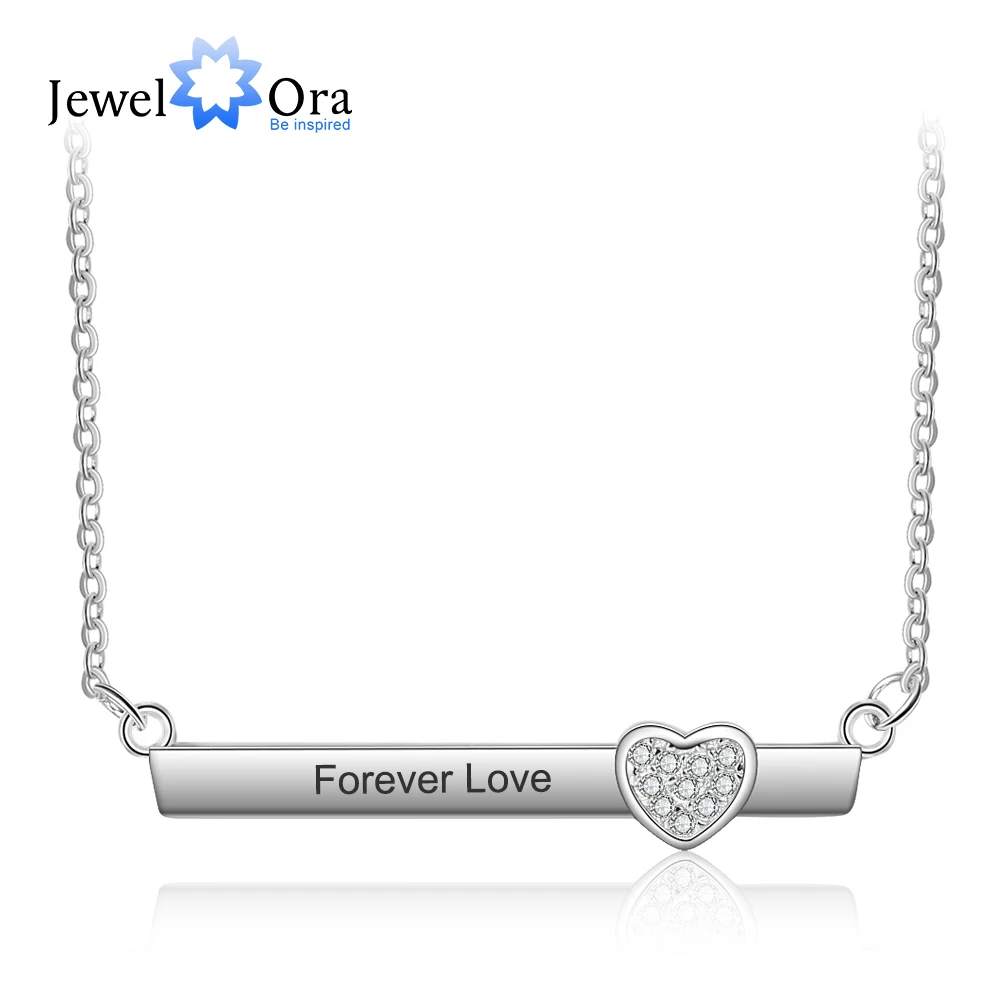 

Strip Shape With Heart CZ Stone Love Personalized Name Necklace Accessorise Silver Necklaces & Pendants (JewelOra NE103160)