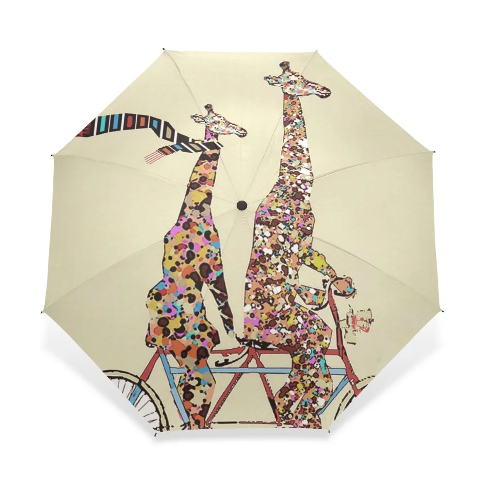 

Sweet Animal Giraffe Pattern Umbrella Three Full Automatic Folding Rainy Woman Umbrella for Children Gift