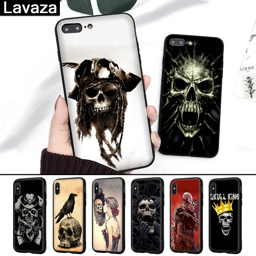 

Lavaza skull crow flower pirate love Silicone Case for iPhone 5 5S 6 6S 7 8 Plus X XR XS Max