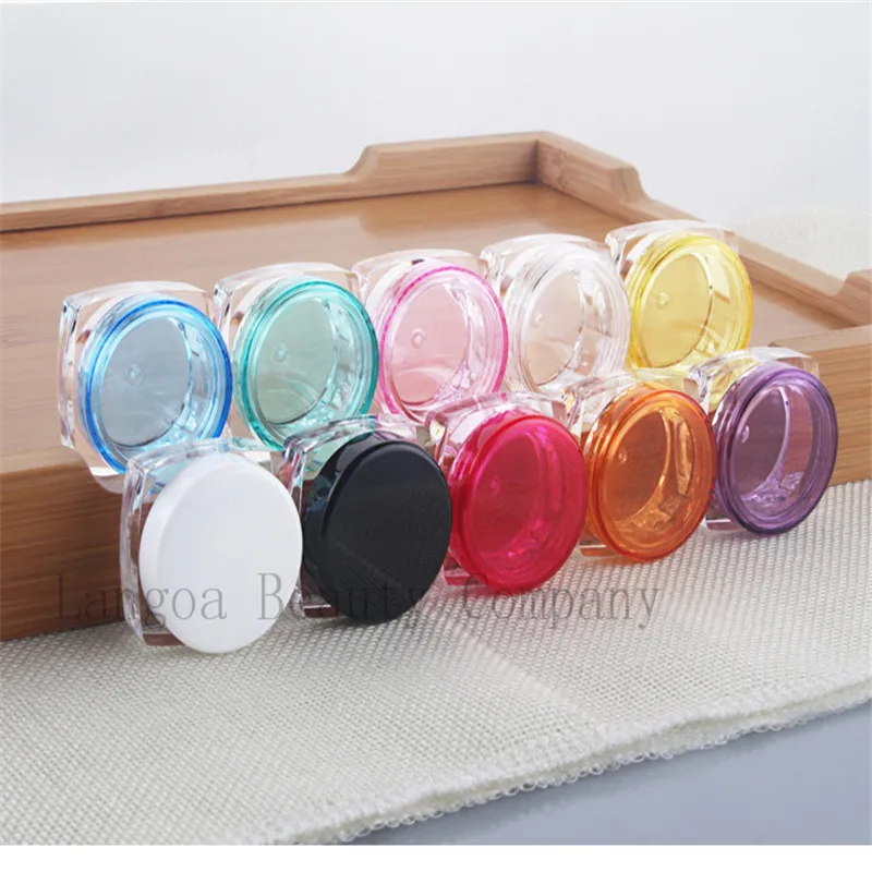 

10PcsTransparent Small Square Bottle 3g Cosmetic Empty Jar Pot Eyeshadow Lip Balm Face Cream Sample Container