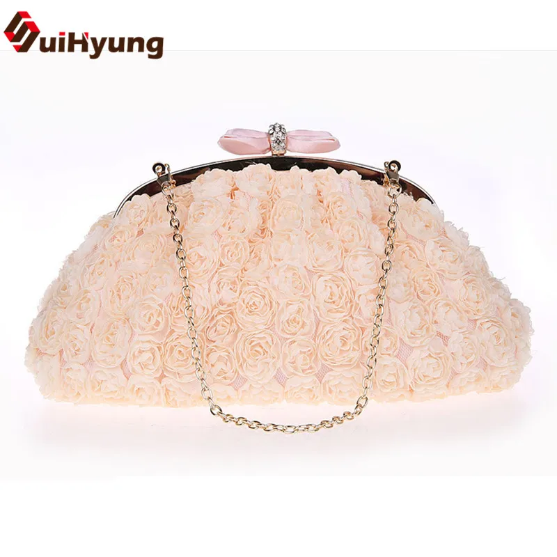 

Free Shipping New Women's Flowers Handbags High Quality Lace Flowers Party Evening Bag Wedding Clutch Bags Purse Chain Crossbody