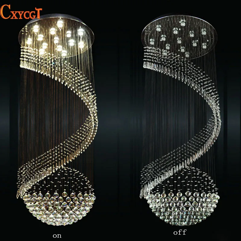 Long Size Crystal Ceiling Light Fixture Modern lustre de cristal Light for Lobby, Staircase, Stairs, Foyer Cystal Stair Lighting