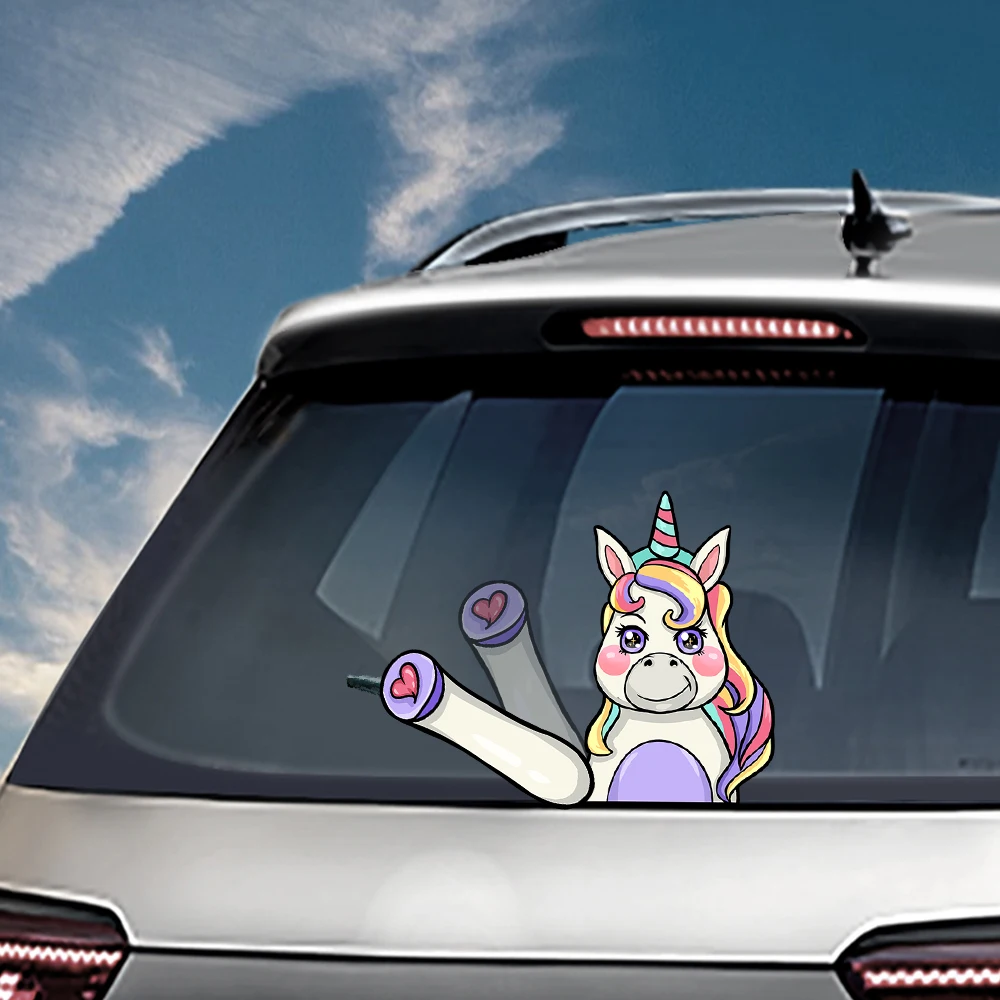 Unicorn Waving Wiper Decals PVC Car Styling Rear Window Wiper Stickers