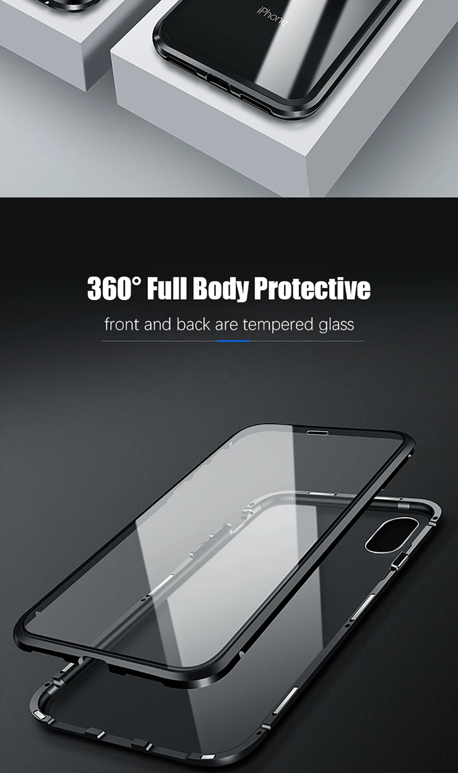 Double sided glass Magnetic case for iphone XS Max X 7 8 Plus Luxury metal 360 degree Full protection cover for iphone 7 8 Xr (4)