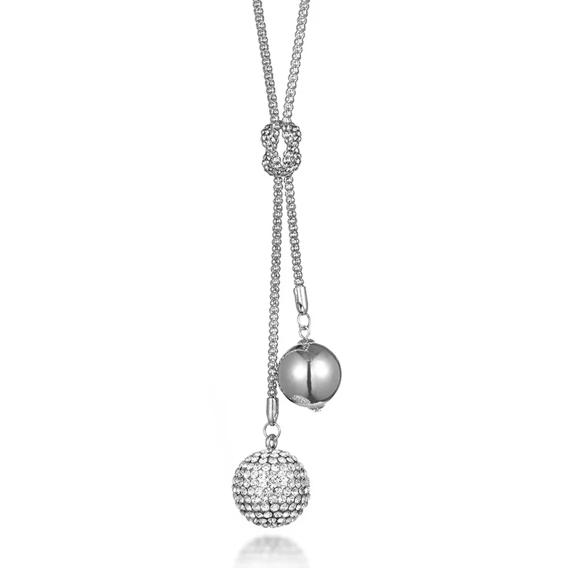 

Fanqieliu Silver Ball Beads Rhinestone Necklace Women Pendant Necklace Fashion Long Sweater Chain For Women FQL101710