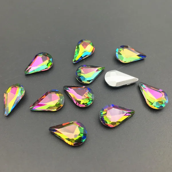 Glass Crystal Pear 5*8mm 6*10mm 8*13mm nice colors Waterdrop water drop teardrop shape Glue on rhinestone beads nailart diy trim - Цвет: rainbow