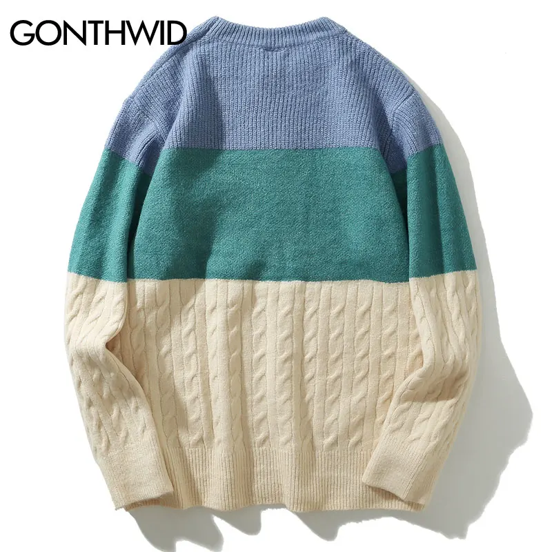 GONTHWID цветные полосатые трикотажные свитера Мужской пуловер трикотажный джемпер свитера модный Повседневный свитер с круглым вырезом топы